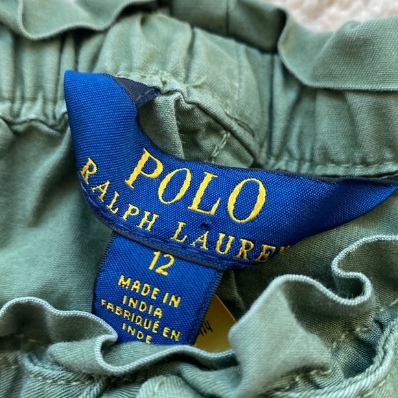 Polo Ralph Lauren Paper Bag Ruffle Pull On Roll Cuff Shorts Olive Pink Pony Logo - Picture 3 of 5